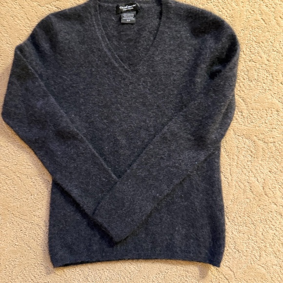 Lord & Taylor Sweaters - Womens Cashmere Dark Charcoal Grey V-Neck Sweater